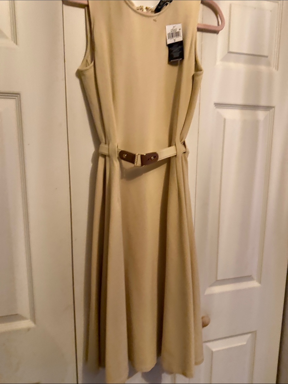 Ralph Lauren Sleeveless Cream Belted A-Line Dress